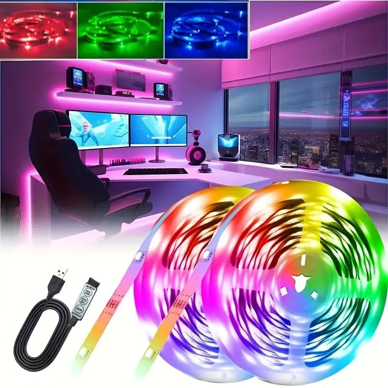 1-30M 5V LED Light Strip Set 2835RGB Colorful USB 3-Key Control Music TV Background Atmosphere Light Strip