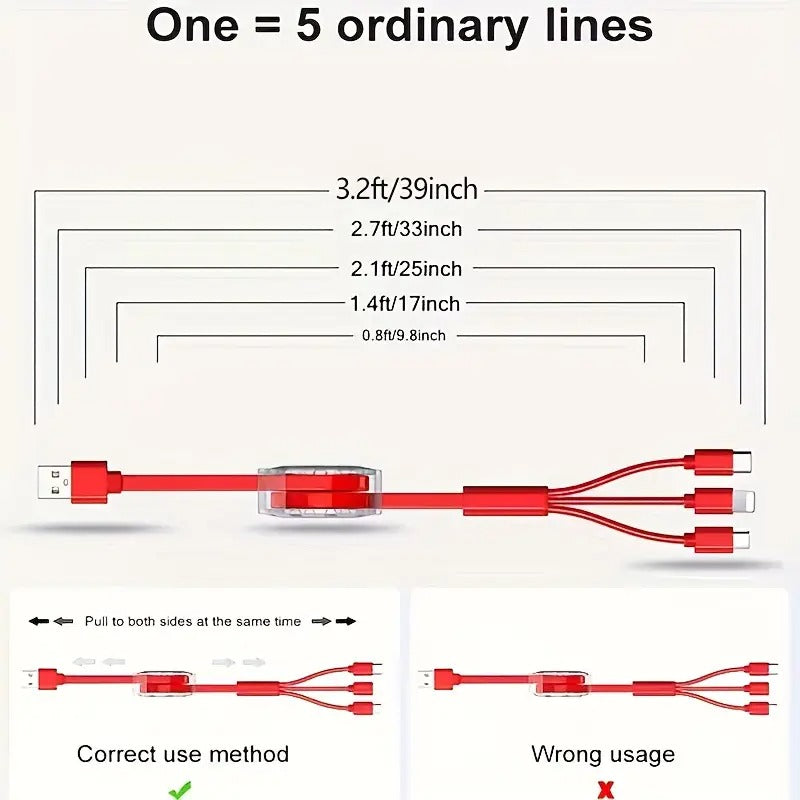 1/2pcs Retractable Multi Fast Charging Cord