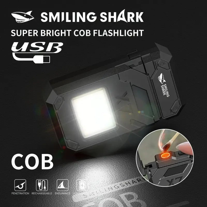 1pc SMILING SHARK Mini COB Light Rechargeable Portable Keychain