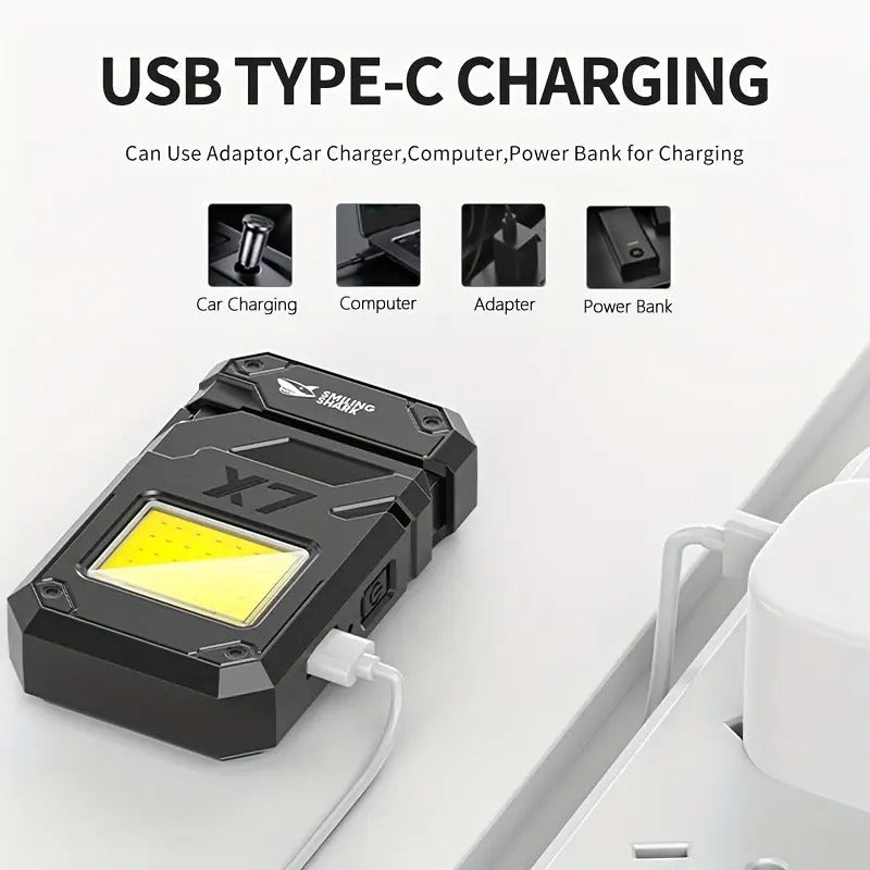 1pc SMILING SHARK Mini COB Light Rechargeable Portable Keychain