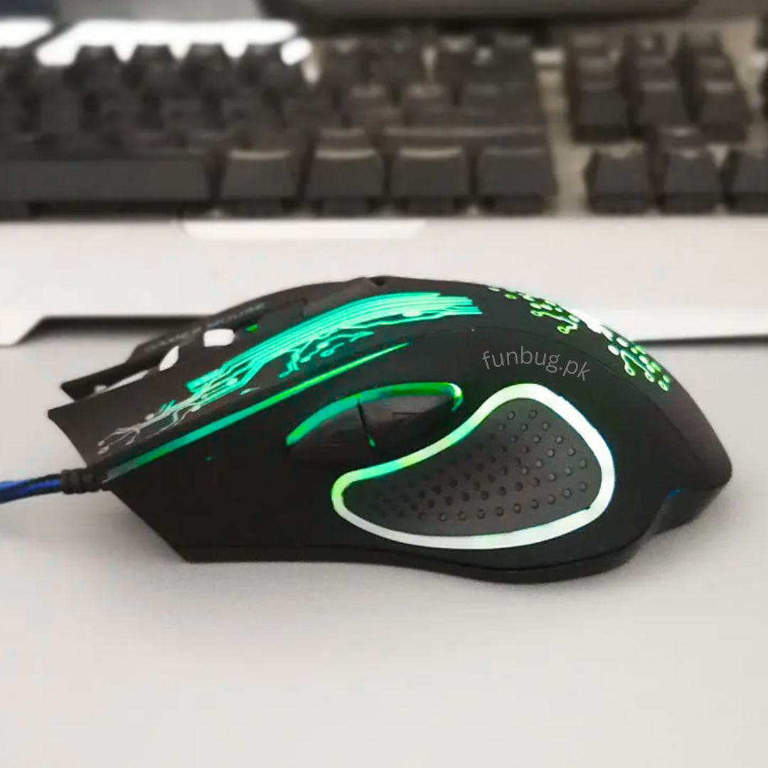 PRO Gaming Mouse RGB with 3200dpi - Breathing LED USB Wired Optical Computer Mouse with 6 Buttons & Braided Wire including Side Buttons - Mouse with FREE Mouse Pad for laptop, PC, Gaming & Office Use by FunBug
