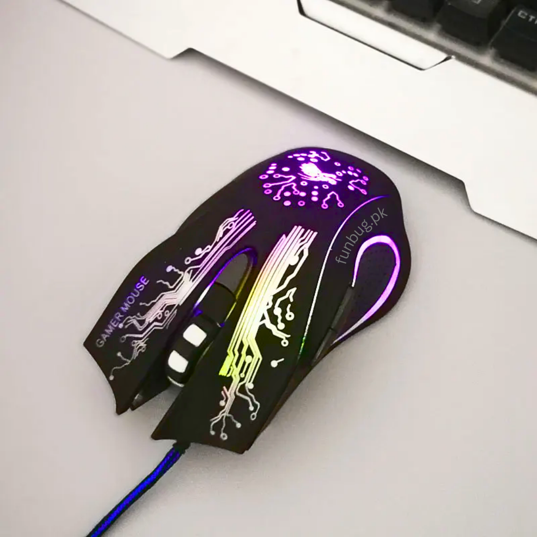 PRO Gaming Mouse RGB with 3200dpi - Breathing LED USB Wired Optical Computer Mouse with 6 Buttons & Braided Wire including Side Buttons - Mouse with FREE Mouse Pad for laptop, PC, Gaming & Office Use by FunBug