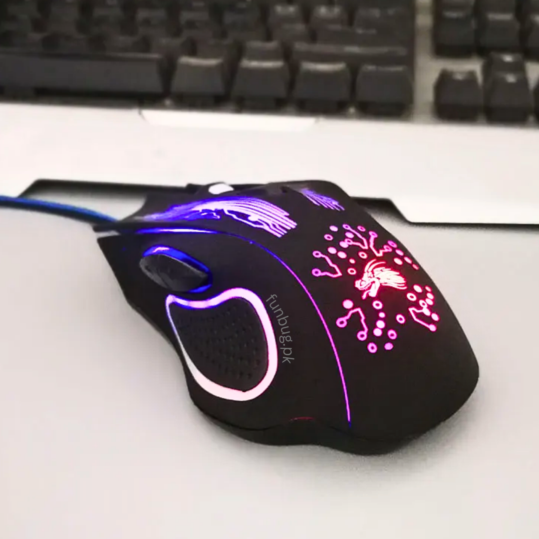 PRO Gaming Mouse RGB with 3200dpi - Breathing LED USB Wired Optical Computer Mouse with 6 Buttons & Braided Wire including Side Buttons - Mouse with FREE Mouse Pad for laptop, PC, Gaming & Office Use by FunBug