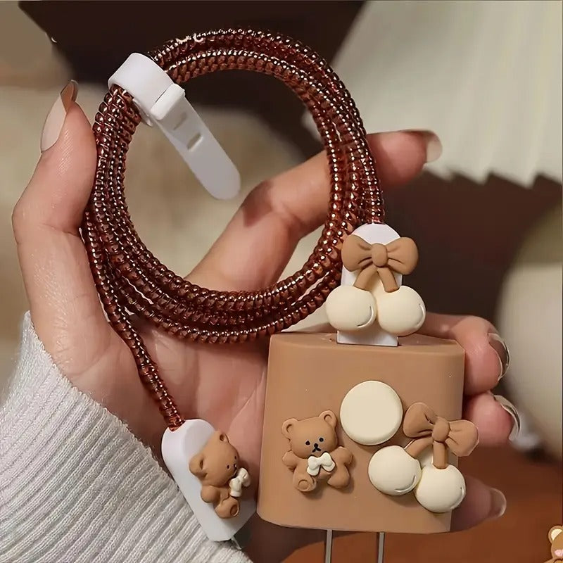 Cherry Coffee Bear 20W Data Cable Protector for Apple iPhone 15 Fast Charger
